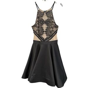 Jodi Kristopher Black Nude Lace Dress Sz 5 Fit & Flare Halter Skater
